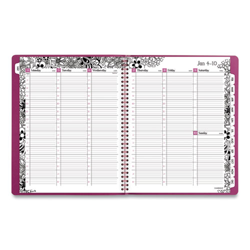 Image of Cambridge® Floradoodle Weekly/Monthly Professional Planner, Adult Coloring Artwork, 11 X 8.5, Black/White Cover, 12-Month (Jan-Dec):2024