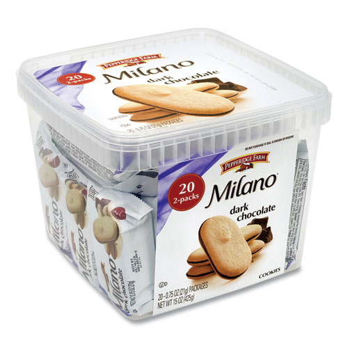 Image of Pepperidge Farm® Milano Dark Chocolate Cookies, 0.75 Oz Pack, 20 Packs/Box, Ships In 1-3 Business Days