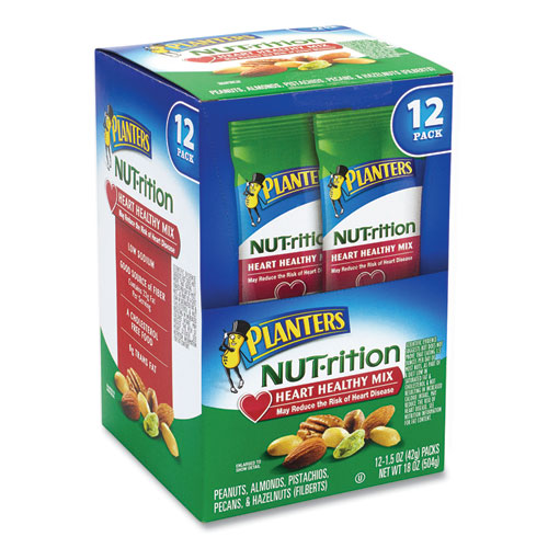 Image of Planters® Nut-Rition Heart Healthy Mix, 1.5 Oz Tube, 12 Tubes/Box, Ships In 1-3 Business Days