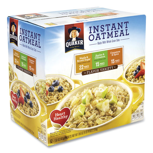 Quaker® Instant Oatmeal, Assorted Varieties, 1.51 oz Envelope, 52/Carton, Delivered in 1-4 Business Days