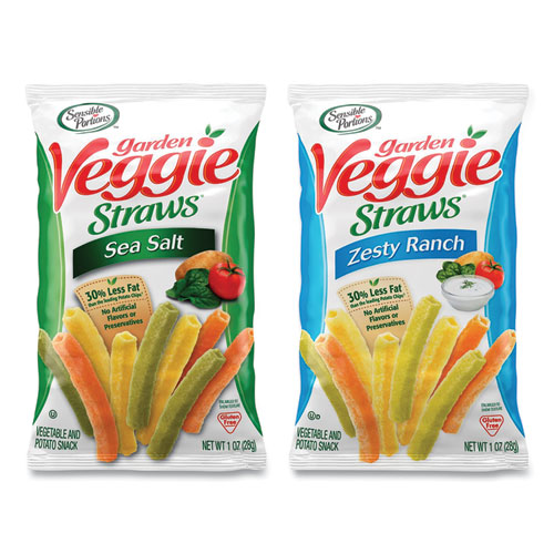 Veggie Straws, Cheddar Cheese/Sea Salt/Zesty Ranch, 1 oz Bag, 30 Bags/Carton