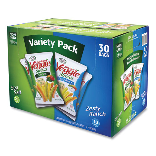 Veggie Straws, Cheddar Cheese/Sea Salt/Zesty Ranch, 1 oz Bag, 30 Bags/Carton