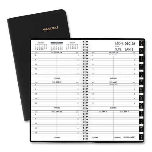 Compact Weekly Appointment Book, 6.25 x 3.25, Black Cover, 12-Month (Jan to Dec): 2022