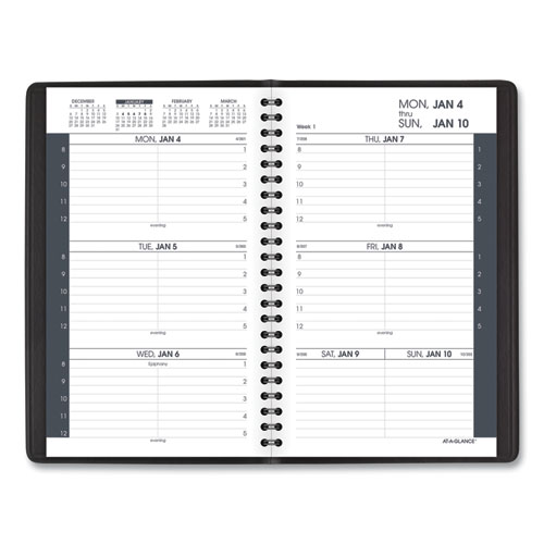 Image of At-A-Glance® Weekly Block Format Appointment Book Ruled For Hourly Appointments, 8 X 5, Black Cover, 12-Month (Jan To Dec): 2024