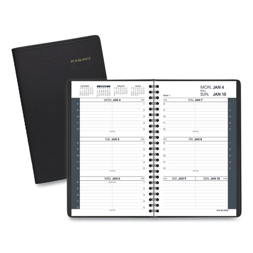 Weekly Block Format Appointment Book Ruled for Hourly Appointments, 8.5 x 5.5, Black Cover, 12-Month (Jan to Dec): 2022