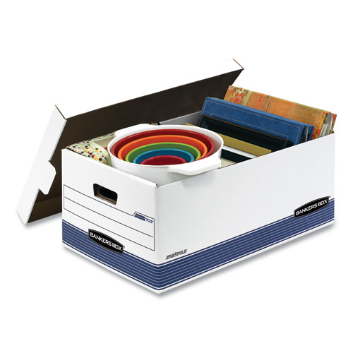 Image of STOR/FILE Medium-Duty Storage Boxes, Legal Files, 15.88" x 25.38" x 10.25", White/Blue, 12/Carton