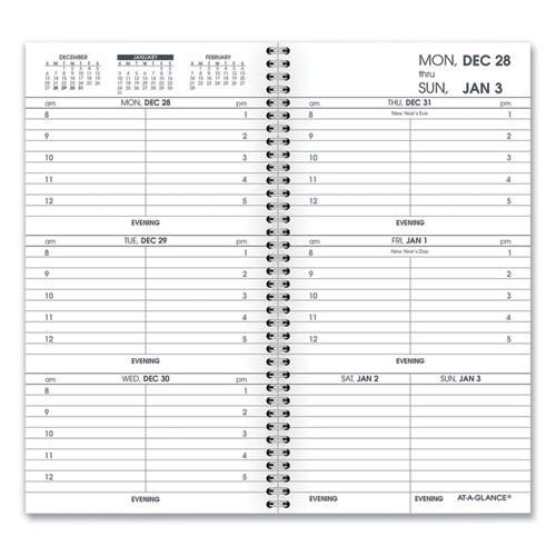 Image of At-A-Glance® Weekly Appointment Book Refill Hourly Ruled, 6.25 X 3.25, White Sheets, 12-Month (Jan To Dec): 2024