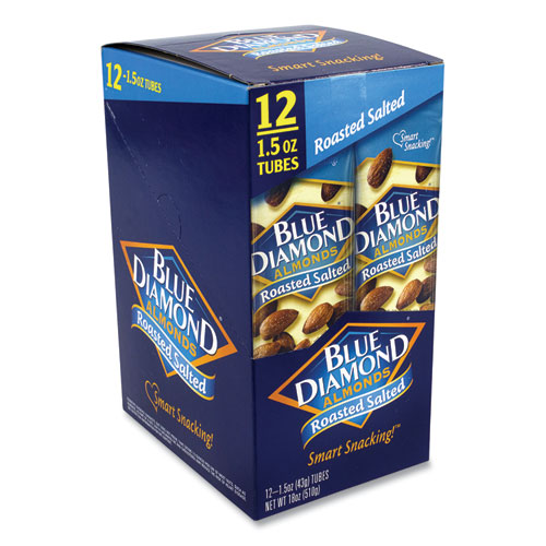 Image of Blue Diamond® Roasted Salted Almonds, 1.5 Oz Tube, 12 Tubes/Carton, Ships In 1-3 Business Days