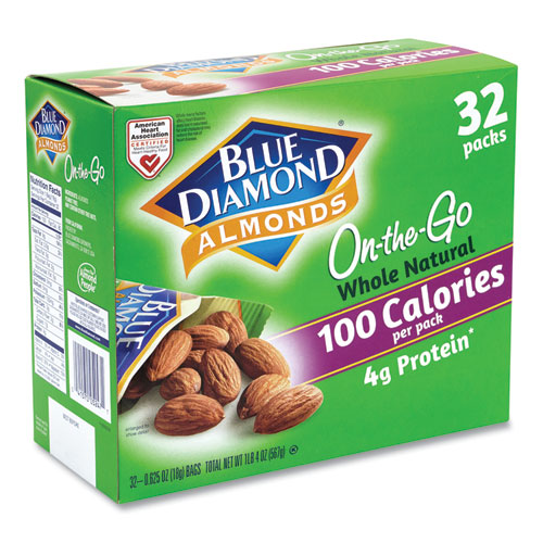 Blue Diamond® Whole Natural Almonds On-The-Go, 0.63 Oz Pouch, 32 Pouches/Carton, Ships In 1-3 Business Days