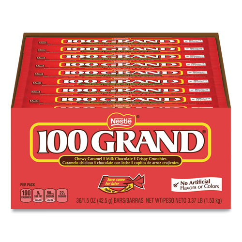 Image of 100 Grand® Chocolate Candy Bars, Full Size, 1.5 Oz, 36/Carton, Ships In 1-3 Business Days
