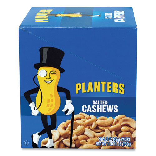 Salted Cashews, 1.5 oz Packs, 18 Packs/Box