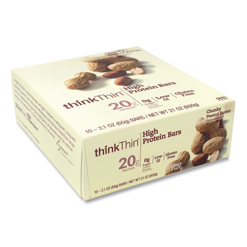 Image of Thinkthin® High Protein Bars, Chunky Peanut Butter, 2.1 Oz Bar, 10 Bars/Carton, Ships In 1-3 Business Days
