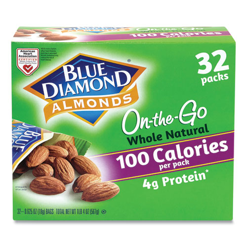 Image of Blue Diamond® Whole Natural Almonds On-The-Go, 0.63 Oz Pouch, 32 Pouches/Carton, Ships In 1-3 Business Days