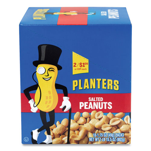 Image of Planters® Salted Peanuts, 1.75 Oz Pack, 18 Packs/Box, Ships In 1-3 Business Days