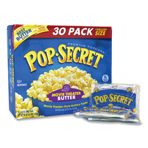 Microwave Popcorn, Movie Theater Butter, 3 oz Bags, 30/Carton, Ships in 1-3 Business Days