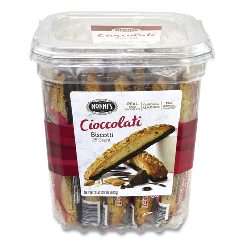 Image of Nonni'S® Biscotti, Dark Chocolate Almond, 0.85 Oz Individually Wrapped, 25/Pack, Ships In 1-3 Business Days