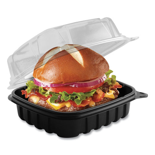 Culinary Basics Microwavable Container, 18 oz, 6.36 x 6.18 x 2.96, Clear/Black, 420/Carton