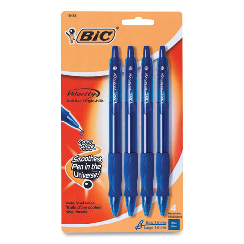 Image of Bic® Glide Bold Ballpoint Pen, Retractable, Bold 1.6 Mm, Blue Ink, Translucent Blue Barrel, 4/Pack