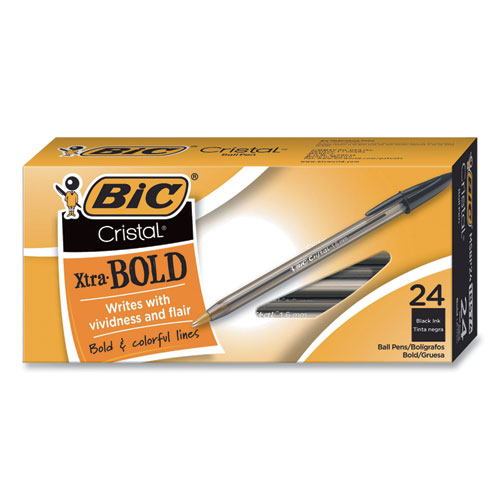 Cristal Xtra Bold Ballpoint Pen, Stick, Bold 1.6 mm, Black Ink, Clear Barrel, 24/Pack