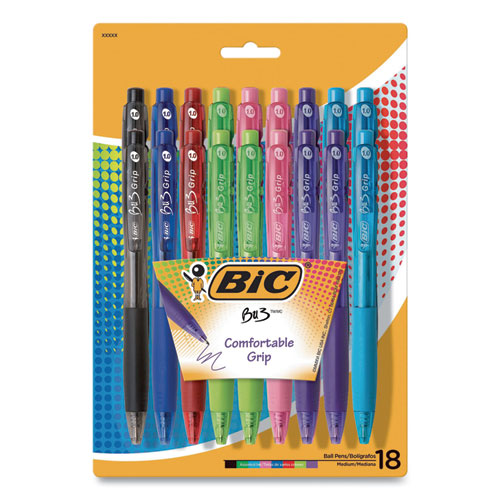 Bic® Bu3 Ballpoint Pen, Retractable, Medium 1 Mm, Assorted Fashion Ink And Barrel Colors, 18/Pack