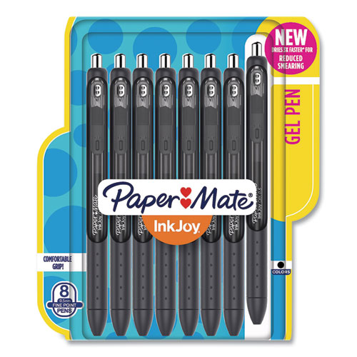 Paper Mate® Inkjoy Gel Pen, Retractable, Fine 0.5 Mm, Black Ink, Black Barrel, 8/Pack