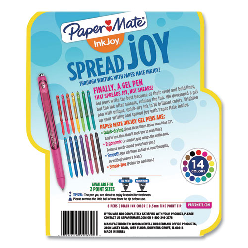 Image of Paper Mate® Inkjoy Gel Pen, Retractable, Fine 0.5 Mm, Black Ink, Black Barrel, 8/Pack
