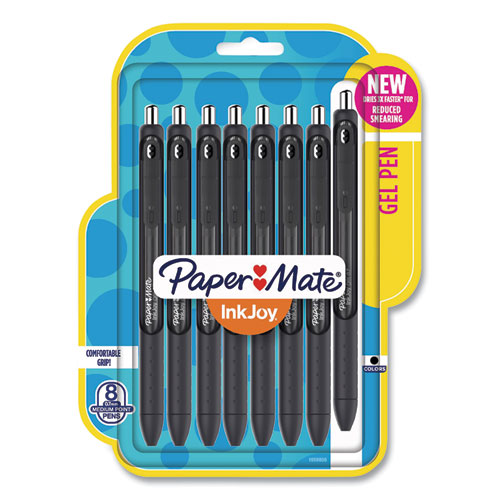 InkJoy Gel Pen, Retractable, Medium 0.7 mm, Black Ink, Black/Smoke Barrel, 8/Pack