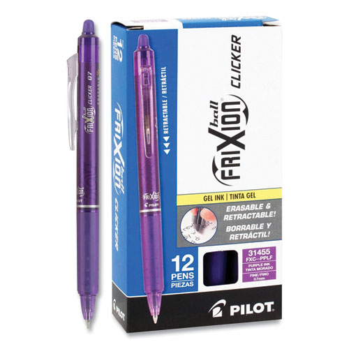 Image of Pilot® Frixion Clicker Erasable Gel Pen, Retractable, Fine 0.7 Mm, Purple Ink, Purple Barrel, Dozen
