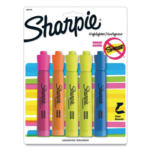 Sharpie® Tank Style Highlighters, Assorted Ink Colors, Chisel Tip, Assorted Barrel Colors, 5/Pack