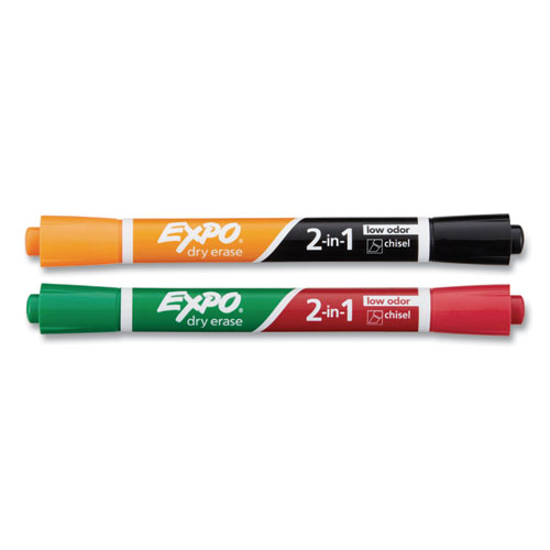 2-in-1 Dry Erase Markers, Medium Chisel Tip, Assorted Colors, 2/Pack