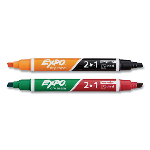Image of Expo® 2-In-1 Dry Erase Markers, Medium Chisel Tip, Assorted Colors, 2/Pack