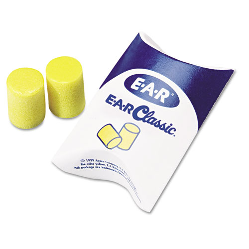E·A·R Classic Earplugs, Pillow Paks, Uncorded, PVC Foam, Yellow, 200 Pairs