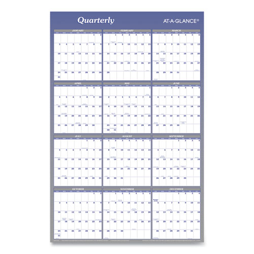 Image of Vertical/Horizontal Erasable Quarterly/Monthly Wall Planner, 24 x 36, White/Blue Sheets, 12-Month (Jan to Dec): 2023