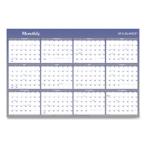 Image of At-A-Glance® Vertical/Horizontal Erasable Quarterly/Monthly Wall Planner, 24 X 36, White/Blue Sheets, 12-Month (Jan To Dec): 2024