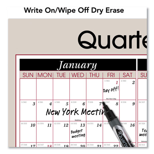 Image of Vertical/Horizontal Erasable Quarterly/Monthly Wall Planner, 24 x 36, White/Black/Red Sheets, 12-Month (Jan to Dec): 2023