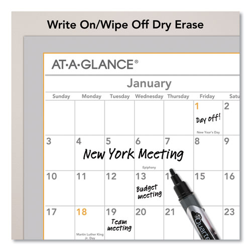 Image of WallMates Self-Adhesive Dry Erase Yearly Planning Surfaces, 24 x 18, White/Gray/Orange Sheets, 12-Month (Jan to Dec): 2023