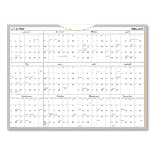 WallMates Self-Adhesive Dry Erase Yearly Planning Surfaces, 24 x 18, White/Gray/Orange Sheets, 12-Month (Jan to Dec): 2023
