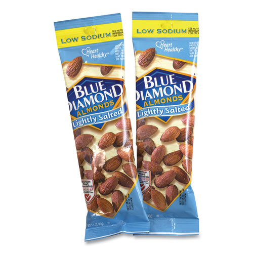 Low Sodium Lightly Salted Almonds, 1.5 oz Tube, 12 Tubes/Carton