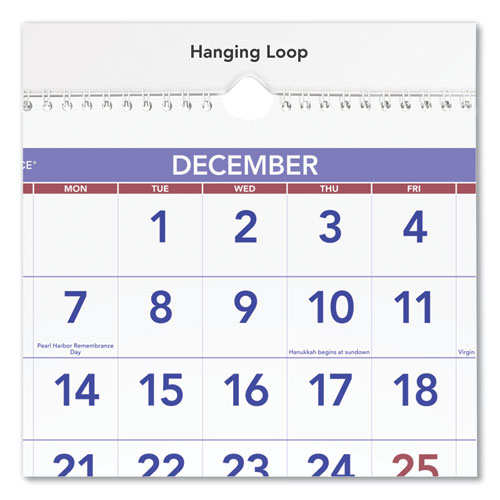 Image of Deluxe Three-Month Reference Wall Calendar, Vertical Orientation, 12 x 27, White Sheets, 14-Month (Dec to Jan): 2022 to 2024