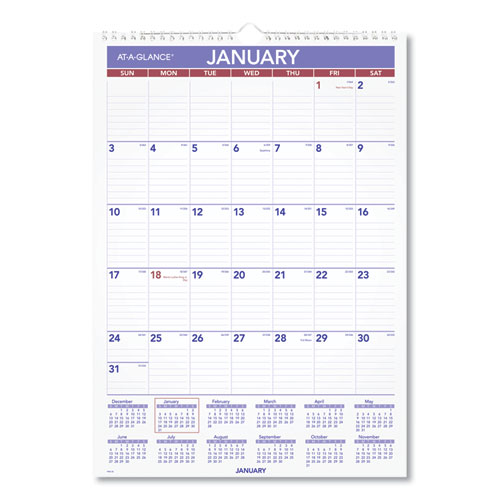 Monthly Wall Calendar with Ruled Daily Blocks, 12 x 17, White Sheets, 12-Month (Jan to Dec): 2022