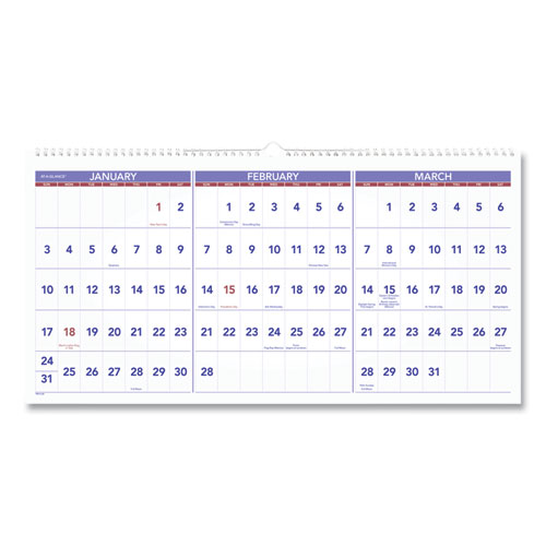 AT-A-GLANCE® Deluxe Three-Month Reference Wall Calendar, Horizontal Orientation, 24 x 12, White Sheets, 15-Month (Dec-Feb): 2023 to 2025