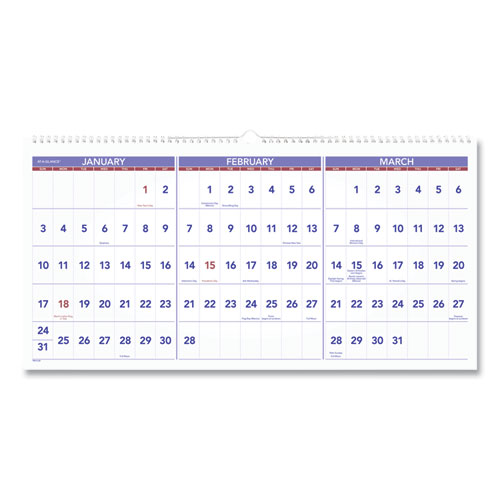 Recycled Three-Month Reference Wall Calendar, 23 1/2