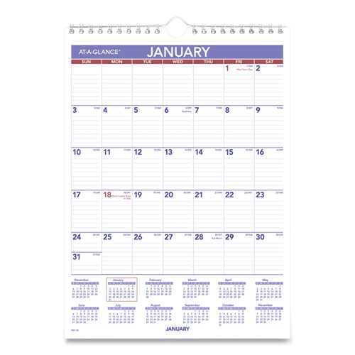 Monthly Wall Calendar with Ruled Daily Blocks, 8 x 11, White Sheets, 12-Month (Jan to Dec): 2024