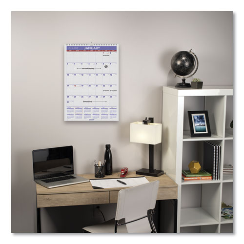 Image of At-A-Glance® Monthly Wall Calendar With Ruled Daily Blocks, 12 X 17, White Sheets, 12-Month (Jan To Dec): 2024