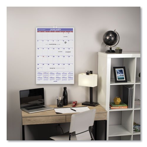 MONTHLY WALL CALENDAR WITH RULED DAILY BLOCKS, 15.5 X 22.75, WHITE, 2021