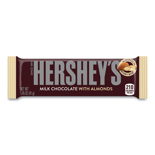 Hershey®'S Milk Chocolate With Almonds, 1.45 Oz Bar, 36/Box, Ships In 1-3 Business Days