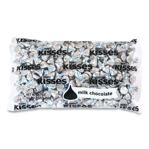 Hershey®'S Kisses, Milk Chocolate, Silver Wrappers, 66.7 Oz Bag, Ships In 1-3 Business Days