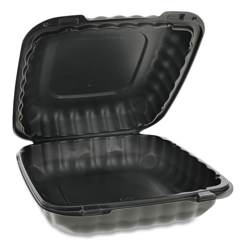 EARTHCHOICE SMARTLOCK MICROWAVABLE HINGED LID CONTAINERS, 9.33 X 8.88 X 3.1, BLACK, 120/CARTON