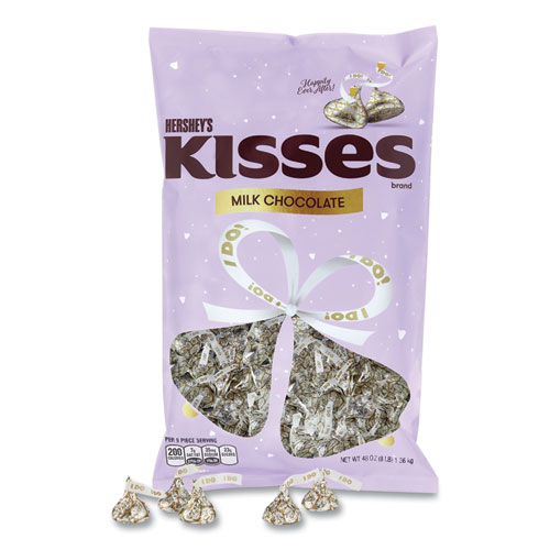Hershey®'s KISSES Wedding "I Do" Milk Chocolates, Gold Wrappers/Silver Hearts, 48 oz Bag, Ships in 1-3 Business Days