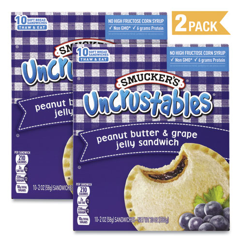 Smucker's® UNCRUSTABLES Soft Bread Sandwiches, Grape Jelly, 2 oz, 10 Sandwiches/Pack, 2 Packs/Box, Ships in 1-3 Business Days